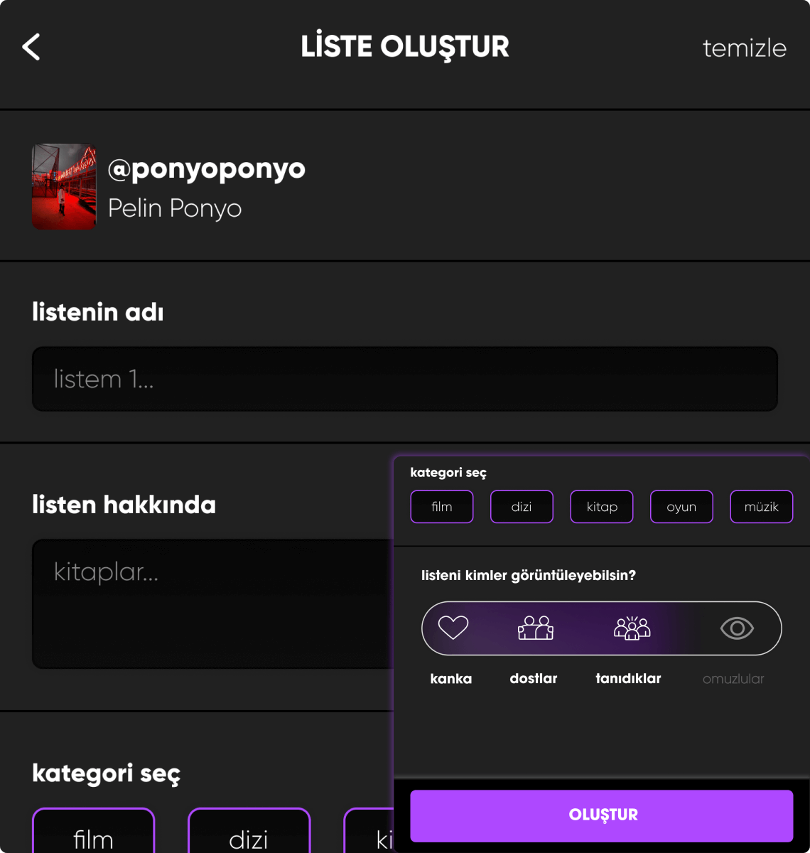 Listeler Oluştur ve Paylaş